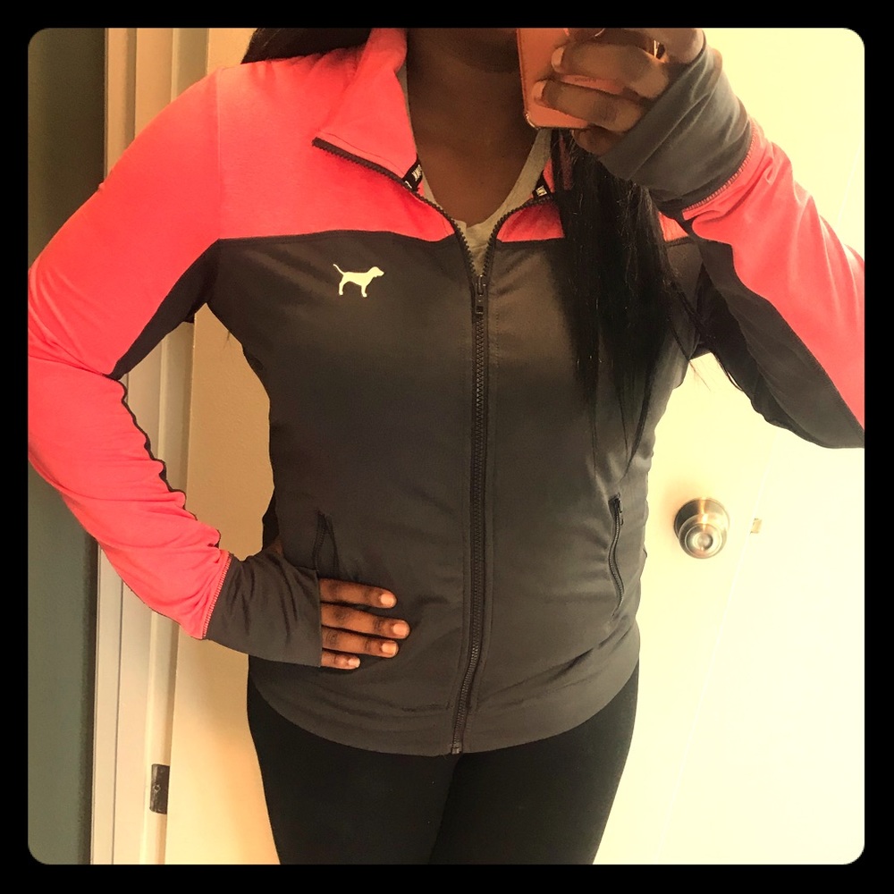 VS PINK Track Jacket Size M Grey and Pink